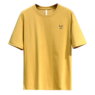 夏季男士短袖t恤2025新款韩版潮流小妞刺绣花衫百搭打底圆领体恤