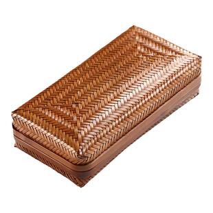 手工竹编收纳盒复古精编大漆茶具带盖整理筐文玩存放桌面零食篮子