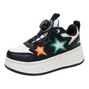 双星儿童秋冬纽扣女童夜光轮子小学生双轮皮面暴走轮滑溜冰鞋男童