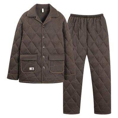 男士睡衣秋冬季加厚纯棉夹棉袄