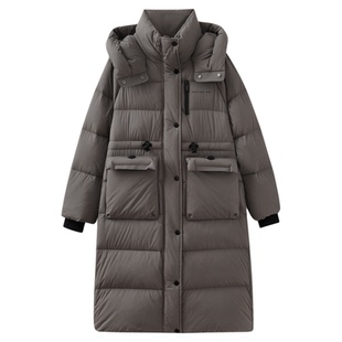水云间超长过膝户外羽绒服女立领防风鹅绒外套保暖抽绳2025冬新款