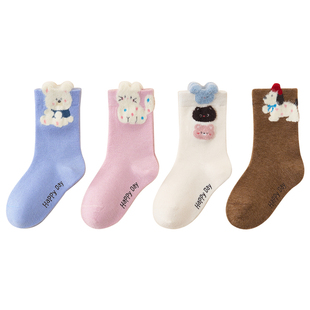 儿童袜子冬季女童加厚保暖羊毛袜男童秋冬厚高筒袜中大童加绒棉袜