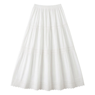 白色半身裙女2026春夏中长款A字大摆裙蛋糕裙蓬蓬伞裙蕾丝边长裙