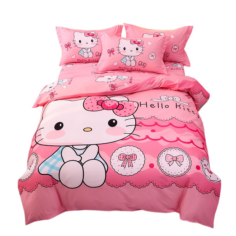 Hello Kitty儿童三四件套纯棉女孩卡通定制床笠款0.9米1.35哈喽KT
