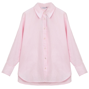 【100%棉】LANCY/朗姿2026春新款简约百搭长袖翻领衬衫粉色上衣女