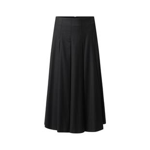 VGRASS维格娜丝秋冬高级简约日常通勤百搭百褶伞裙黑色高腰半身裙