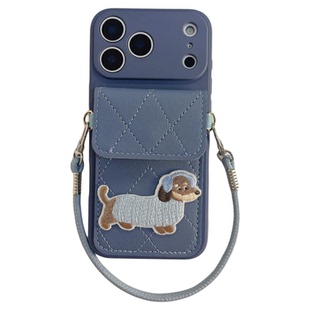 可爱耳机刺绣狗狗卡包适用小米17/15/14/13手机壳手绳pro高级感红米note15R/12/11斜跨K70女K60挂绳K50保护套