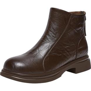 百思图2025冬季商场新款圆头羊皮靴通勤粗跟女短靴马丁靴S3055DD5