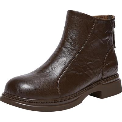 百思图2025冬季商场新款圆头羊皮靴通勤粗跟女短靴马丁靴S3055DD5