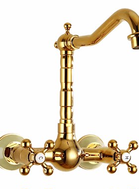 入墙式全铜冷热双孔玉石水龙头