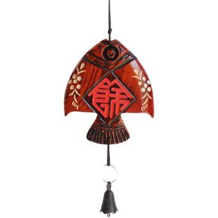 手工雕花木雕余鱼中国风特色工艺品 风铃挂件 门房挂饰 创意礼品