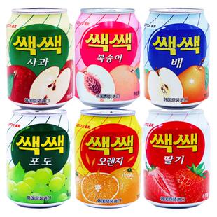 韩国进口果肉果汁乐天LOTTE葡萄橙子苹果梨草莓桃果饮238ml*12罐