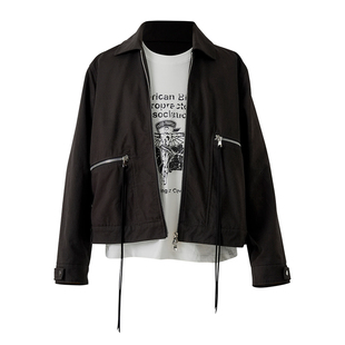 REDRINSE「PRIMA」环形拉链翻领纯棉巧克力棕工装夹克外套梅拉德