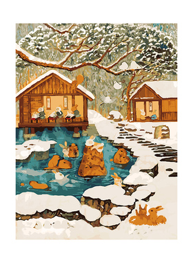 数字油画diy手绘填充手工手绘画画填色肌理画涂色油彩画 冬日温泉