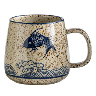 复古日式陶瓷杯马克杯带勺家用咖啡杯喝水杯子饭店餐厅商用茶水杯