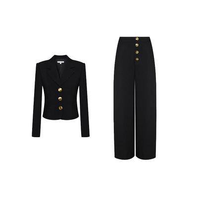 Maison Wester秋季关晓彤同款流行黑色肌理感金扣修身西服阔腿裤