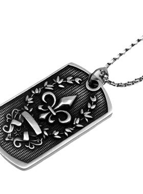 克罗星童军花方牌钛钢吊坠项链