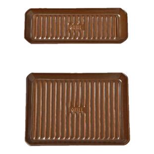 Meister Hand日本进口陶制波纹烤盘蔬菜烤鱼餐盘长方形盘子菜盘