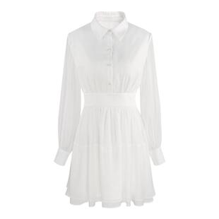 法式气质白色长袖连衣裙2026新款早春设计感小众短款收腰春季裙子