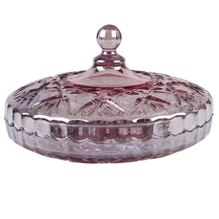 欧式创意客厅水晶玻璃水果盘干果盘分格带盖水果盘零食坚果干果盒