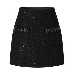 商场同款 摩萨克秋棉珠片小香风粗花呢贵气半身短裙女