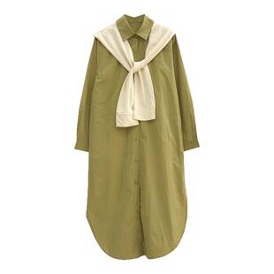 送披肩~孕妇装春秋新款网红时尚连衣裙潮妈外出可哺乳长款衬衫裙