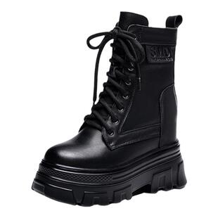 厚底真皮加绒马丁靴女2026新款增高10CM头层牛皮休闲松糕短靴百搭