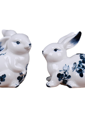 陶瓷装饰品现代冰裂手绘兔子摆件