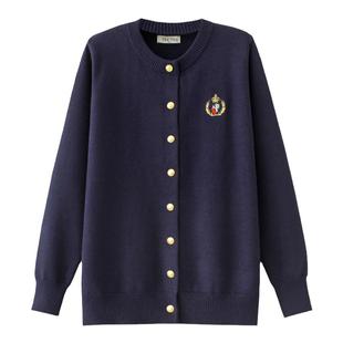 春秋季韩版新款开衫英伦学院风针织女式宽松徽章刺绣大码毛衣外套