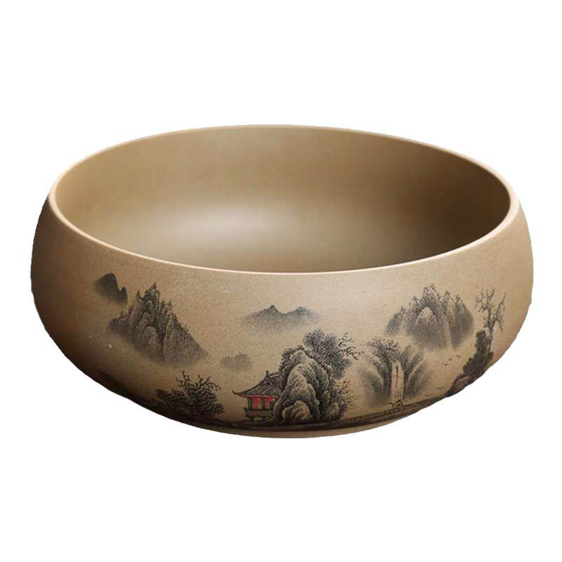 新中式禅意桌面垃圾桶餐桌上茶几洗盘家用粗陶瓷烟灰缸盆高档轻奢
