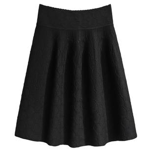 针织短裙a字半身裙女士秋冬高腰提花蓬蓬裙半截裙2025新款黑色