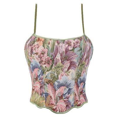 提花油画碎花外穿鱼骨胸衣背心