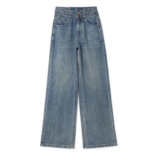 高腰阔腿牛仔裤女2026年早春新款港风窄版宽松显瘦拖地直筒长裤子