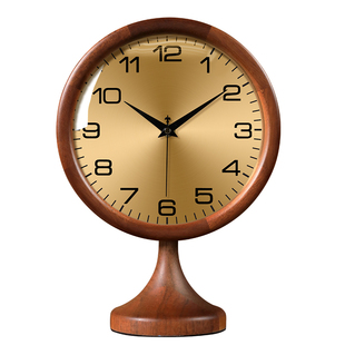 复古实木座钟简约轻奢家用客厅卧室钟表静音高级台钟创意时钟摆件