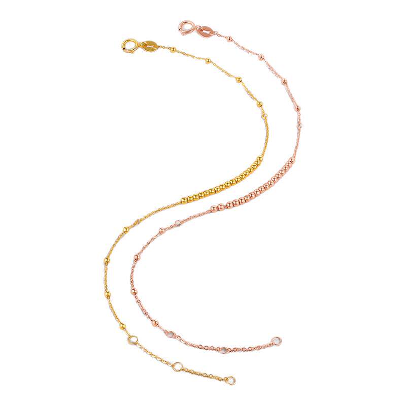 周六福黄18K金手链女au750彩金圆珠串珠手饰多彩送女生圣诞礼物