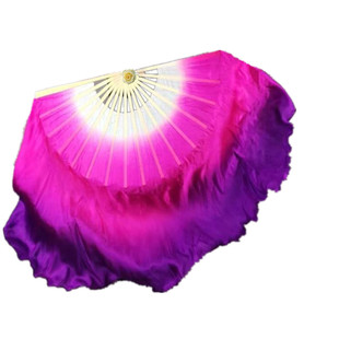 新品真丝舞蹈扇子古典舞秧歌跳舞道具白玫紫渐变色长绸双面秧歌扇