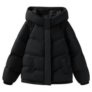 班尼路黑色连帽羽绒服女2025冬季新款鸭绒保暖小个子短款面包服Q