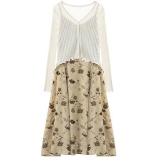 LAGOGO印花吊带针织衫连衣裙两件套女拉谷谷2026春新款裙子