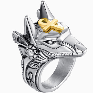 复古阿努比斯神防身护破窗器钛钢戒指胡狼头指环拳刺指虎打架暗器