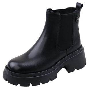 索菲娅新款加绒黑色切尔西靴烟筒靴厚底增高短靴女瘦瘦靴马丁靴子