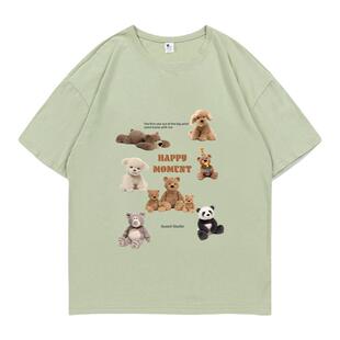 Guozii纯棉奶绿色正肩短袖t恤女校园风卡通可爱2026夏款休闲上衣