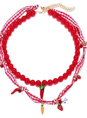 欧美红色夸张多层叠戴辣椒项链