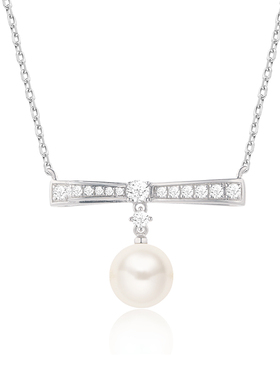 蝴蝶结珍珠项链s925纯银女锁骨链