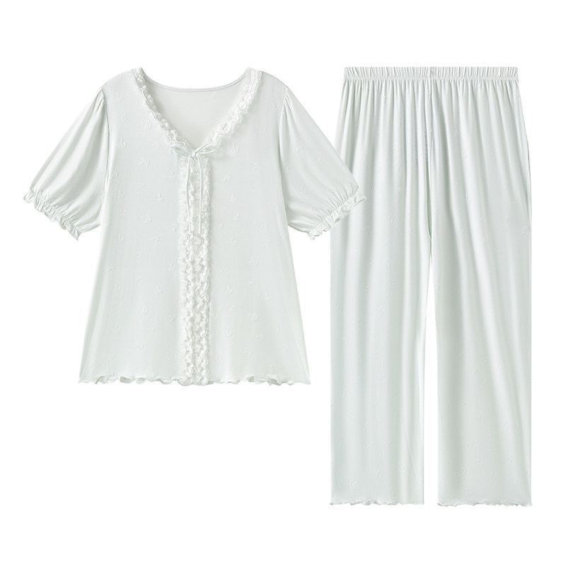 兰卓丽蕾丝绣花V领家居服女短袖