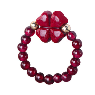 朱砂戒指女款石榴石貔貅细圈食指戒玫瑰花串珠弹力戒圈男士女指环