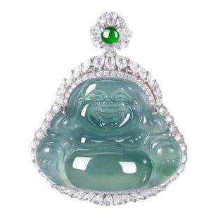 VISING天然A货冰种翡翠蓝水大佛公吊坠