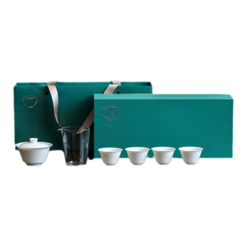 观岚手工玉白瓷功夫茶具套装小套家用纯白色泡茶盖碗茶杯薄胎套组