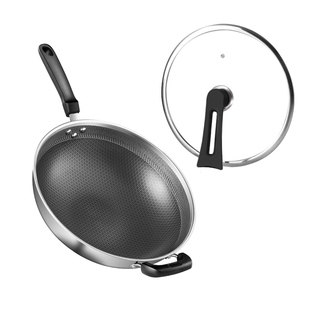 苏泊尔炒锅不粘锅家用304不锈钢蜂窝炒菜锅凹面电磁炉燃气灶通用
