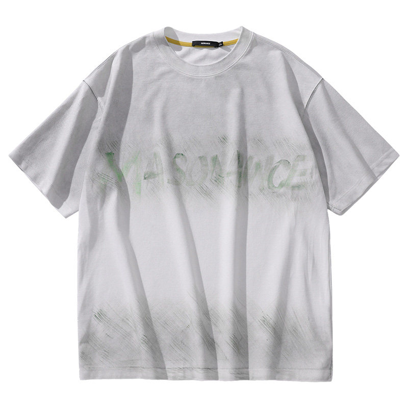 GENANX闪电潮牌做旧手绘字母印花2026年夏季新款T恤宽松情侣上衣