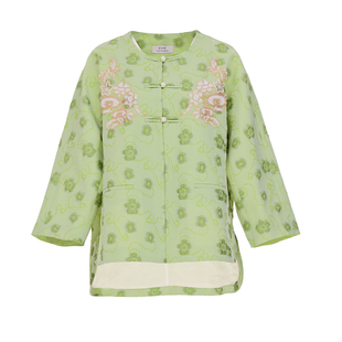 花木深新中式外套女新款提花圆领对襟褂改良汉服重工珠绣国风上衣